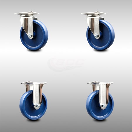 Service Caster 5 Inch 316SS Solid Polyurethane Wheel Swivel Top Plate Caster Rigid SCC, 2PK SCC-SS31620S514-SPUS-2-R-2